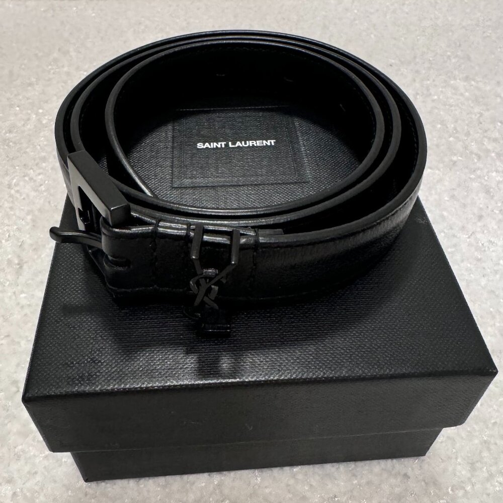 Saint Laurent Cassandre Leather Belt with Square Buckle Like New
